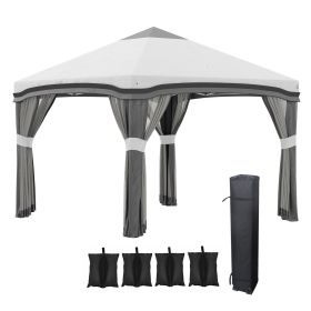 Outsunny 10x10 Pop Up Canopy, Netting, Foldable, Height Adjustable, Carry Bag, 4 Sand Bags, Gray