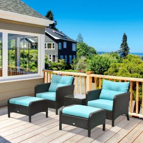 5 Pieces Lounge Chair Outdoor Patio Conversation Set with 2 Cushioned Chairs (Option: Light Blue-640x640x530 mm)
