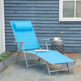 Outdoor Folding Lounge Chair, 7-Position Adjustable Zero Gravity Lounge Chair with Pillow, Portable Reclining Tri-Fold Chaise for Beach, Swimming (Option: Light Blue-635x220x830 mm)