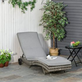 Chaise Lounge Chair Outdoor PE Cushioned Patio Sun Lounger with 5-Level Adjustable Backrest & Wheels for Easy Movement (Option: Mixed-Gray-930x620x360 mm)